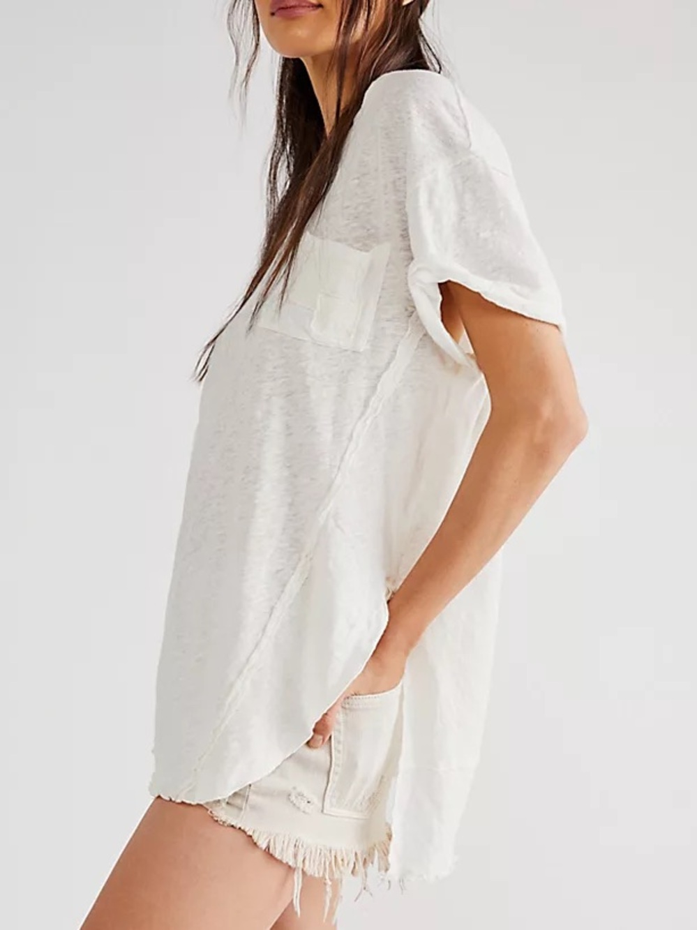 We The Free Care FP Linen Cotton Blend To My Heart Tee Large White Lightweight